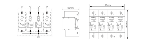 LY1-B100電涌保護(hù)器結(jié)構(gòu)尺寸